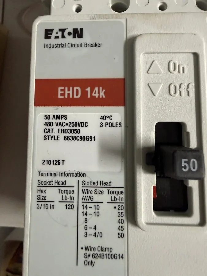 Автоматический выключатель Eaton Ehd3050 Molded Case Circuit Breaker, 50 A, 480V