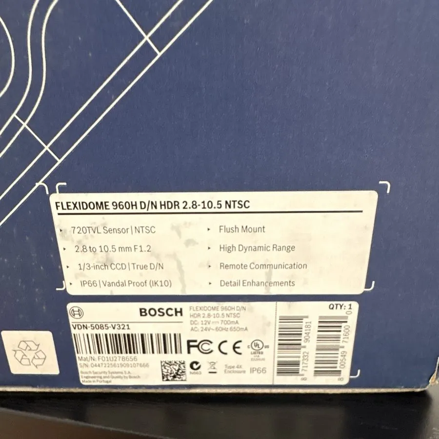 Камера Bosch FLEXIDOME 960H D/N HDR Analog Wired Dome Camera White VDN-5085-V321