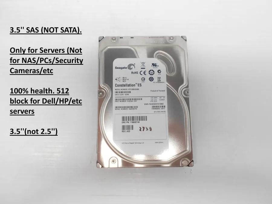 Сервер Seagate 1TB 6G SAS 3.5" Server Hard Drive ST31000424SS Dell HP Supermicro — фото лота 1