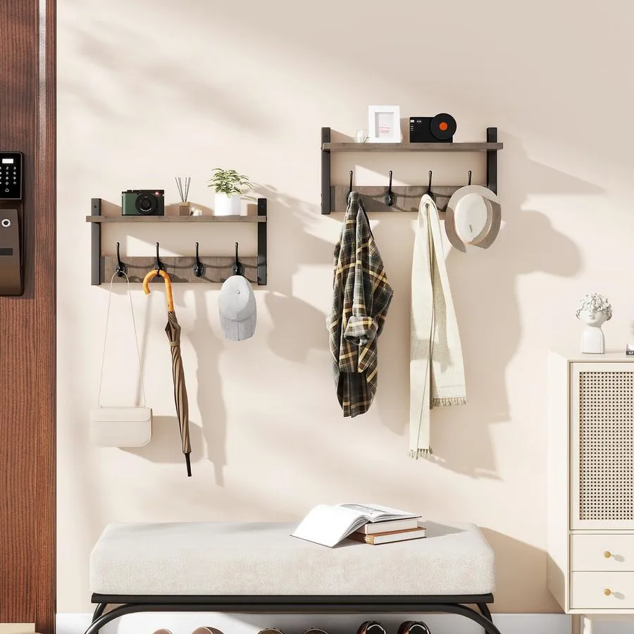 Стойка/шкаф 31.5 Inch Wall Mounted Coat Rack Shelf 8 Hooks Silver Gray UHWS001Y2 — фото лота 1