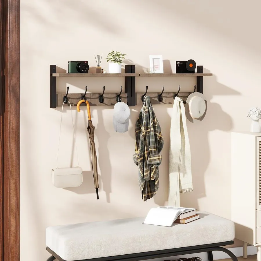 Стойка/шкаф 31.5 Inch Wall Mounted Coat Rack Shelf 8 Hooks Silver Gray UHWS001Y2 — фото лота 2