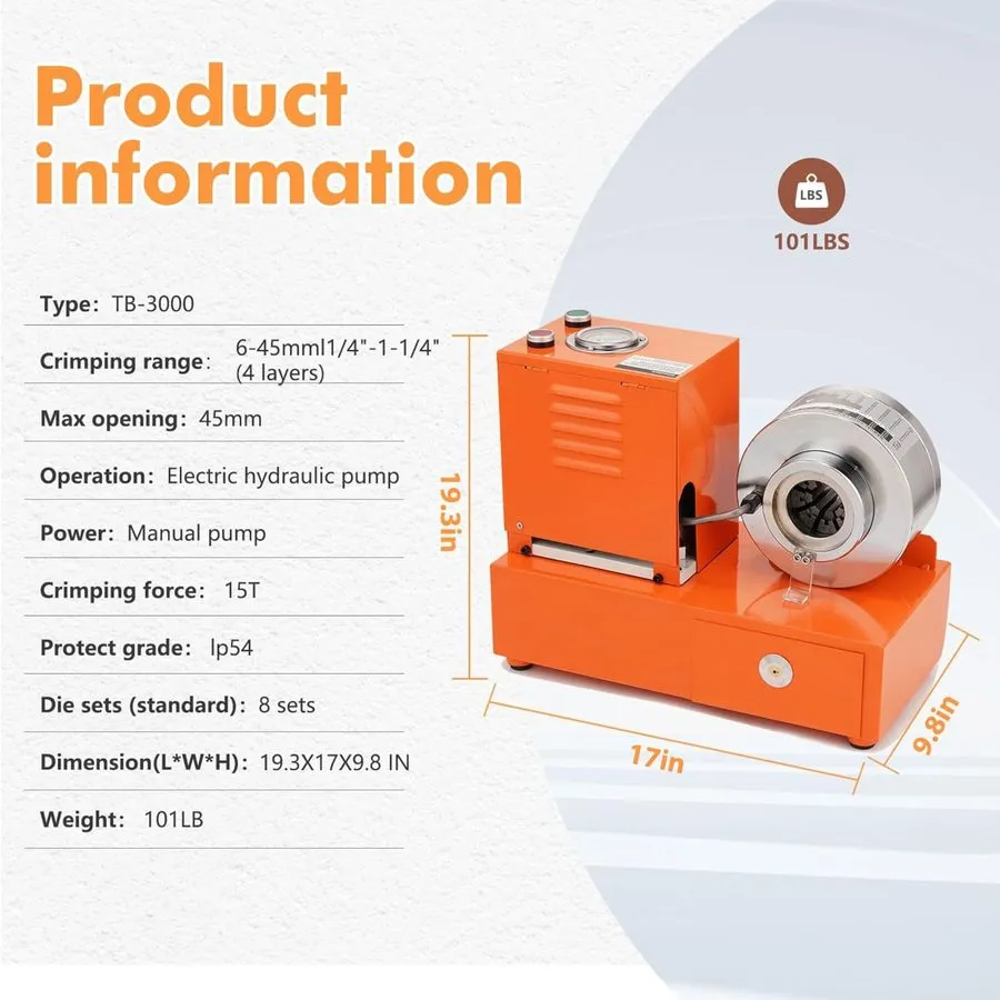 Трубопроводная арматура Electric Hydraulic Hose Crimper Tool + 8 Dies-110V Porta — фото лота 1