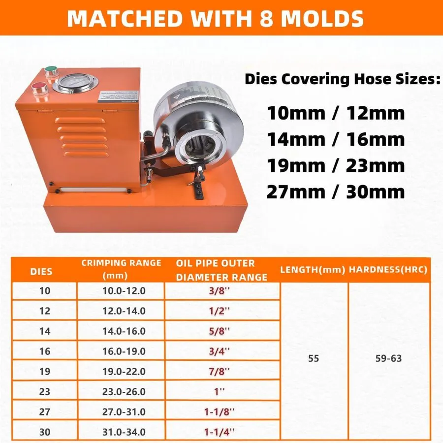 Трубопроводная арматура Electric Hydraulic Hose Crimper Tool + 8 Dies-110V Porta — фото лота 2