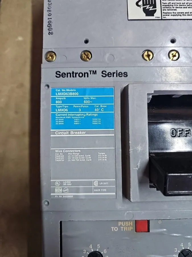 Автоматический выключатель SIEMENS SENTRON SERIES 800 AMP CIRCUIT BREAKER 600 VA