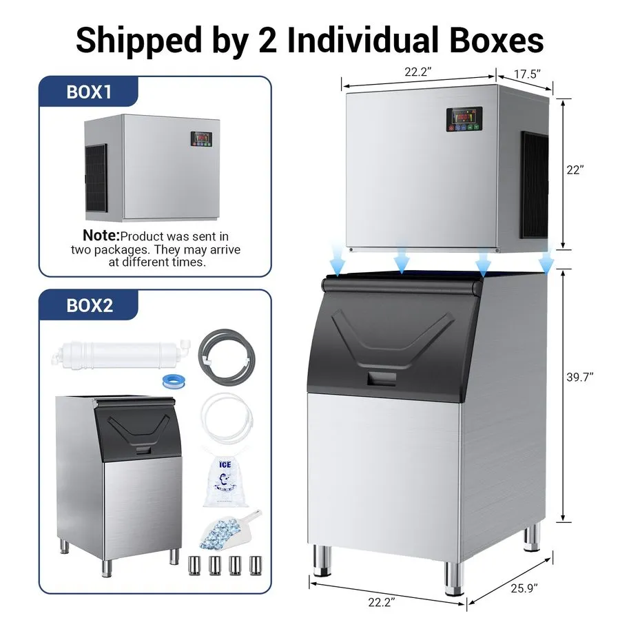 Льдогенератор 550Lbs/24H Commercial Ice Machine Stainless Steel 360Lbs Storage S