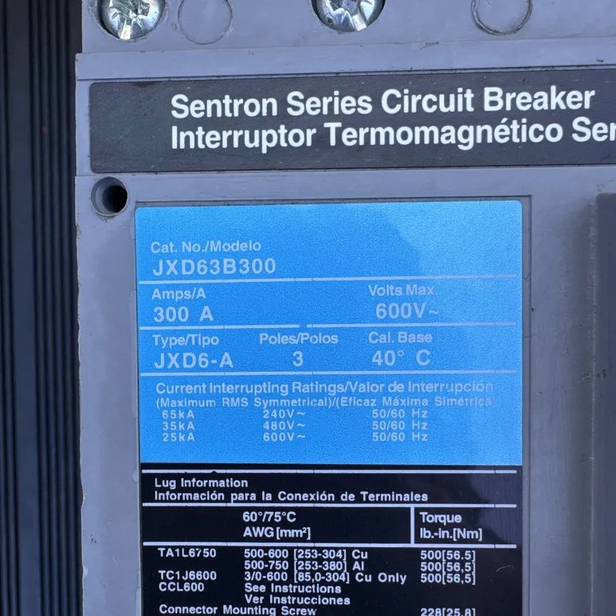 Автоматический выключатель SIEMENS SENTRON CIRCUIT BREAKER JXD63B400 400 AMP 3-P