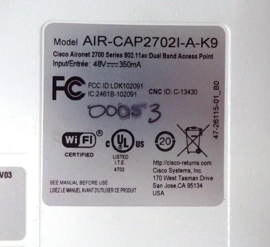 Точка доступа Wi-Fi Cisco AIR-CAP27021-A-K9 802.11ac Dual Band Access Point