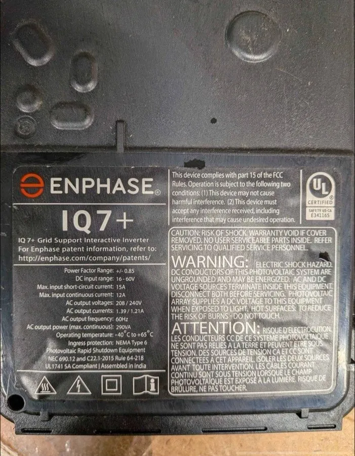 Инвертор Enphase IQ7PLUS-72-M-US 440 VA Inverter, x 26 — фото лота 1