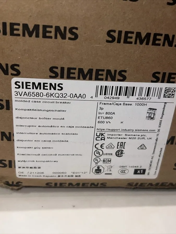 Автоматический выключатель SIEMENS 3VA6580-6KQ32-0AA0 Molded Case Circuit Breake — фото лота 2
