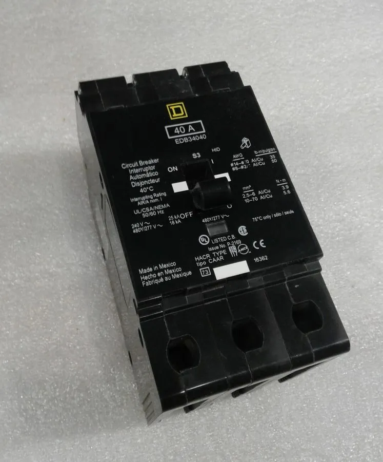 Автоматический выключатель EDB34040 SQD CIRCUIT BREAKER E-FRAME 3 POLE 40 AMP 48