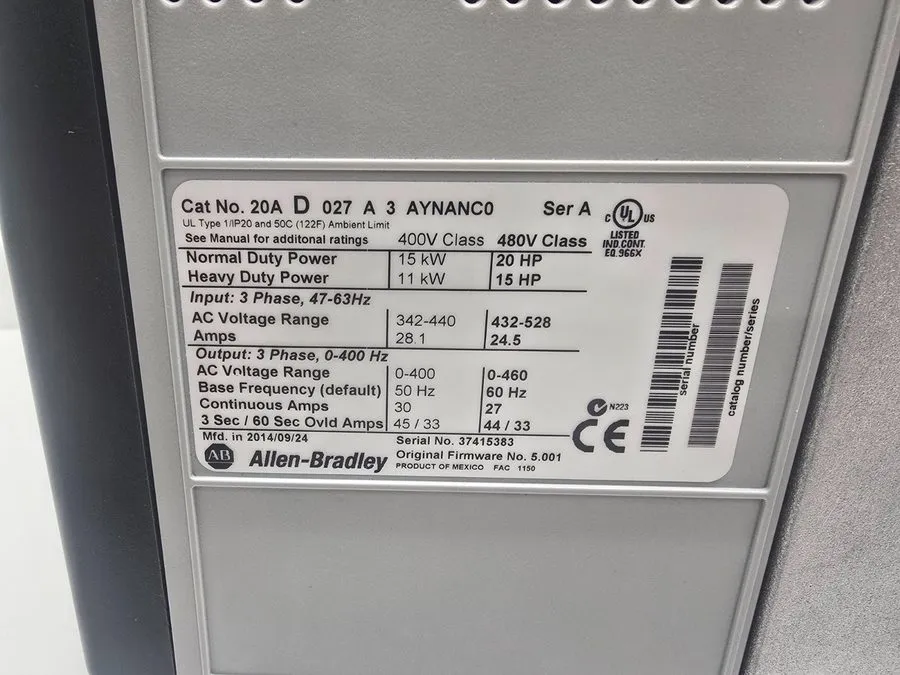 Частотный преобразователь Allen Bradley 20AD027A3AYNANC0 /A PowerFlex 70 AC Driv