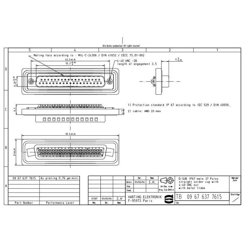 Разъём HARTING 09676379615 37-pin Male Connector