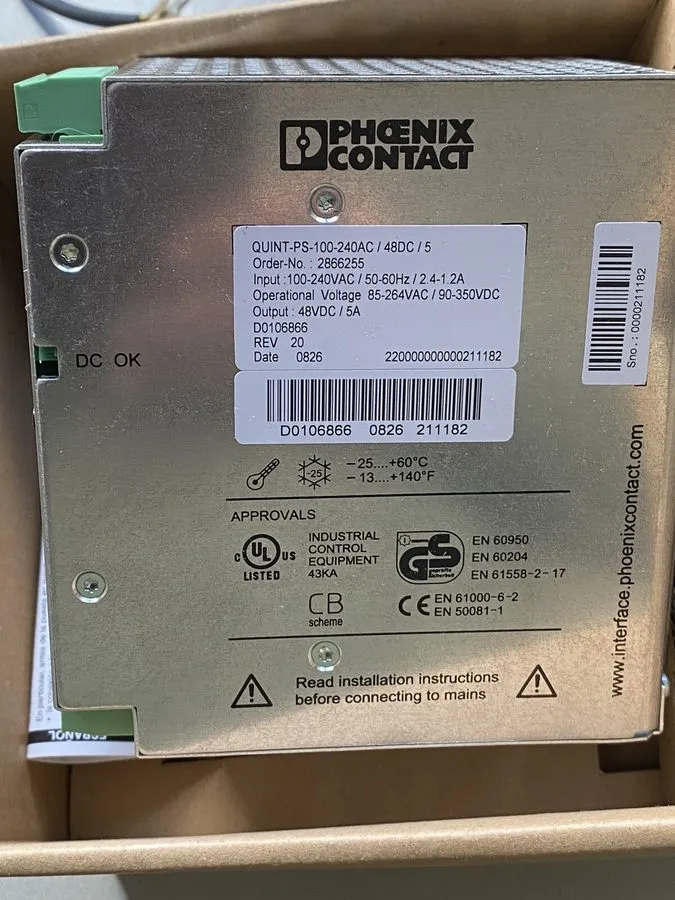 Блок питания Phoenix Contact 48VDC Power Supply QUINT-PS-100-240AC/48DC/5 286625 — фото лота 2