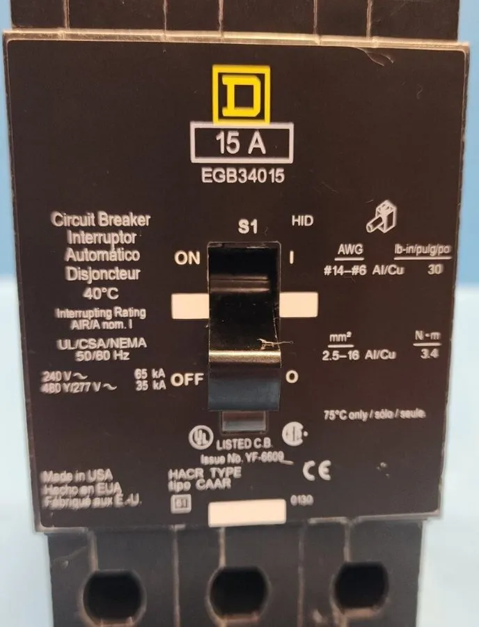 Автоматический выключатель SQUARE D EGB34015 Circuit Breaker,15A,Bolt On,277/480