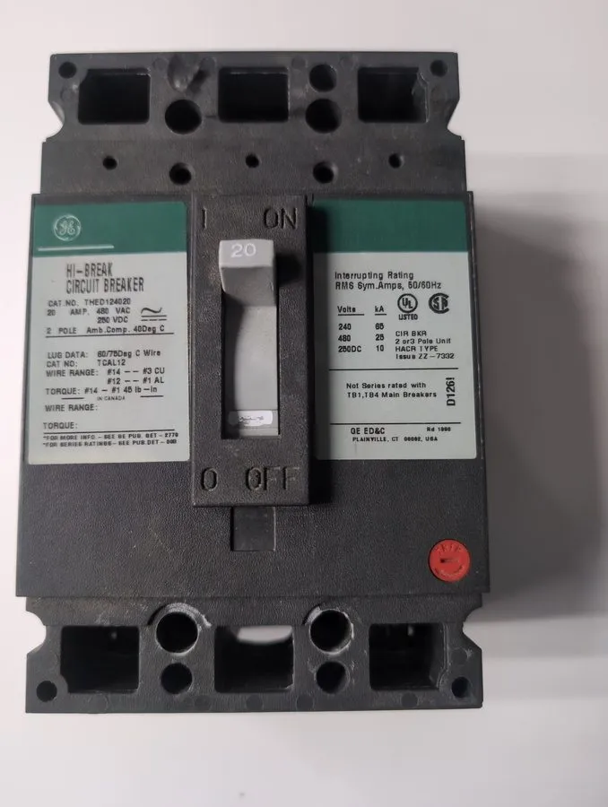 Автоматический выключатель THED124020 General Electric 20A 2P 480V 250VDC Bolt-O