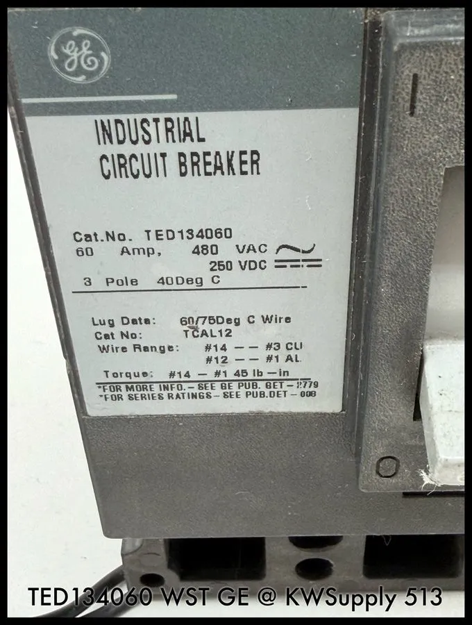 Автоматический выключатель GE TED134060 Circuit Breaker 60A 3P 480V 3PH TED 60 A