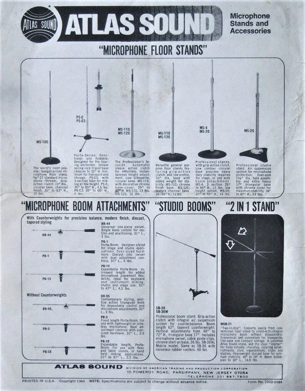 Микрофон Vintage 1970's Atlas MS-10C microphone floor stand MS-12C MS-11C Shure 
