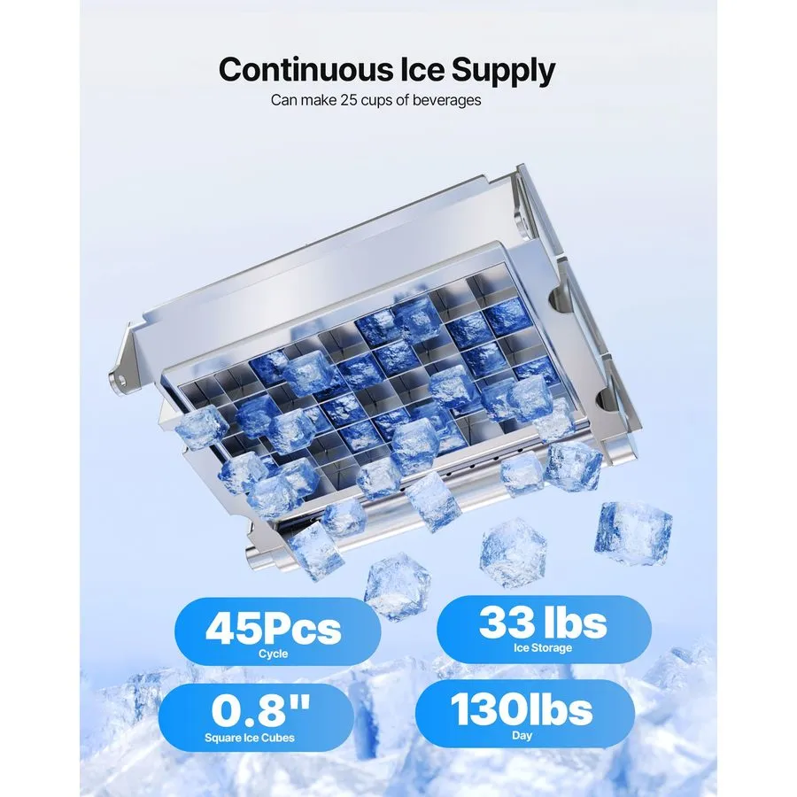 Льдогенератор Uimoso 130Lbs/24H Commercial Ice Maker Bar Restaurant Built-in Ice