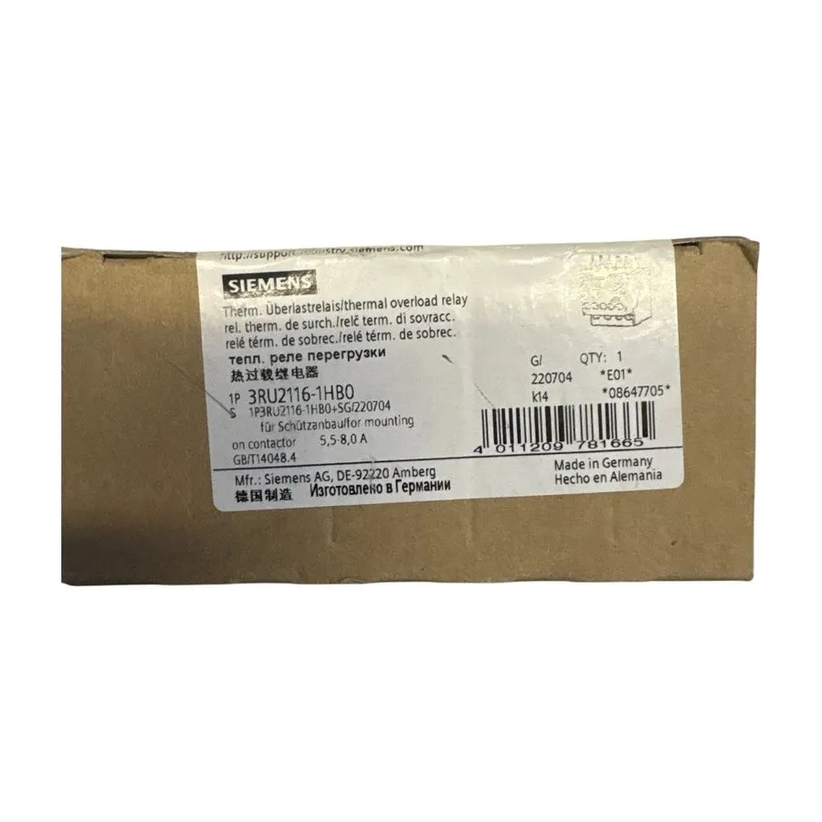 Реле Siemens 3RU2116-1HB0 5.5-8A Class 10 Thermal Overload Relay SIRIUS
