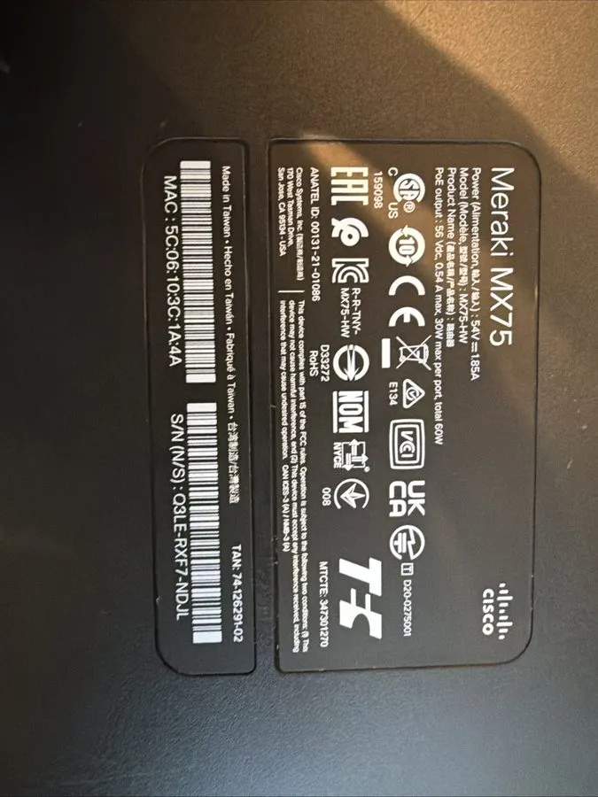 Маршрутизатор Cisco Meraki MX75-HW