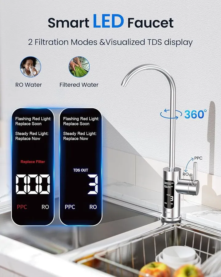 Насос 800GPD RO Water Filter Reverse Osmosis System 8 Stage 3:1 Pure to Drain — фото лота 3