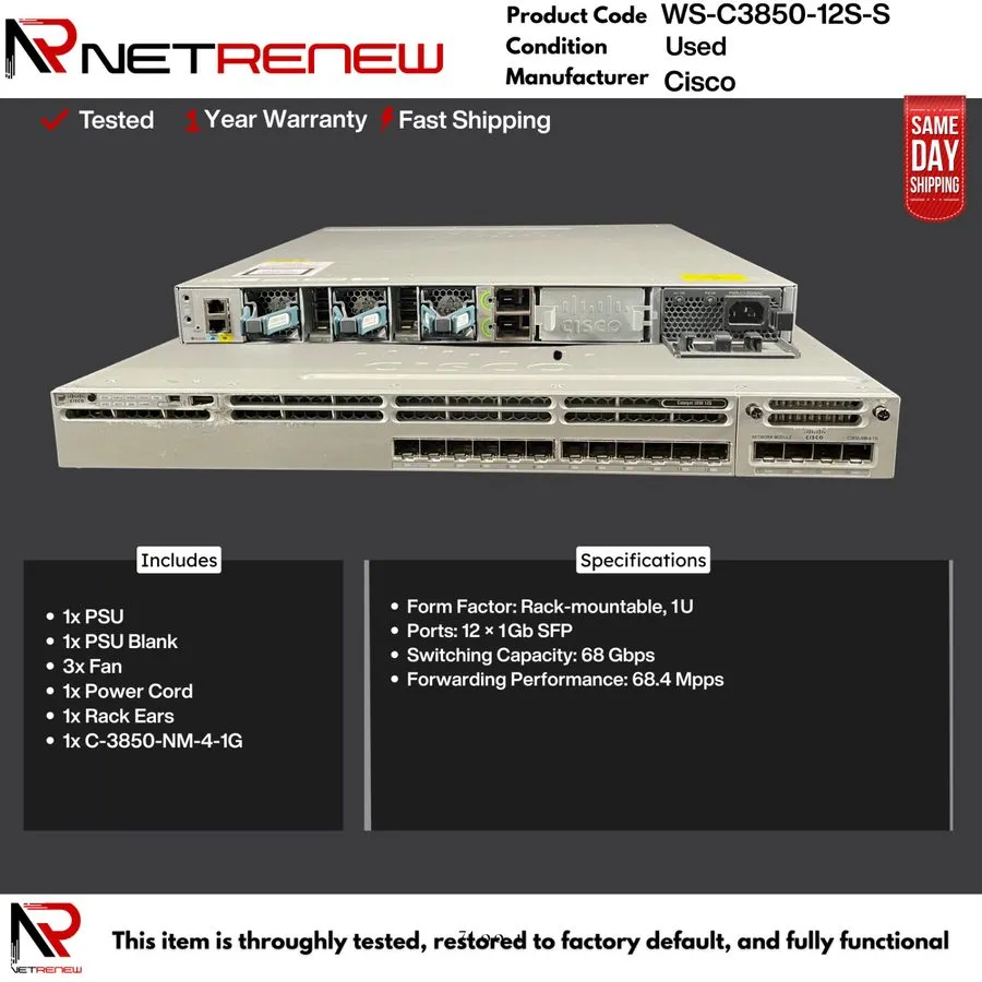 Коммутатор Cisco WS-C3850-12S-S Catalyst 3850 12 Port GE SFP Switch w/ C3850-NM-