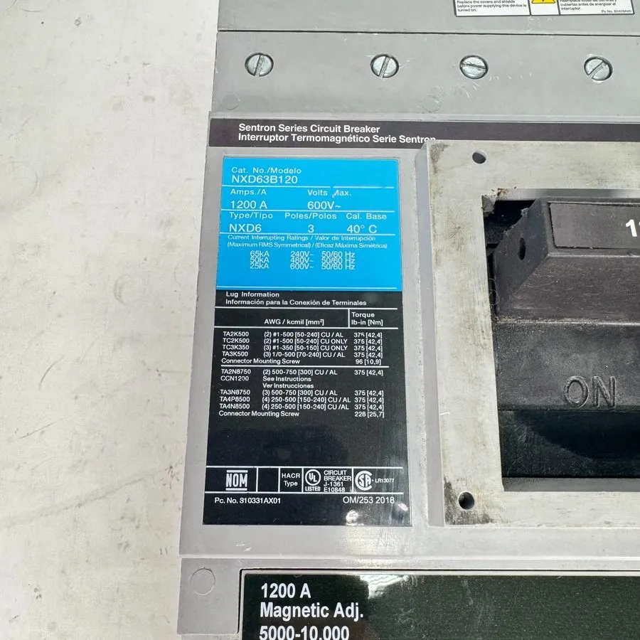 Автоматический выключатель SIEMENS SENTRON SERIES 1200A CIRCUIT BREAKER 3 POLE 6 — фото лота 1