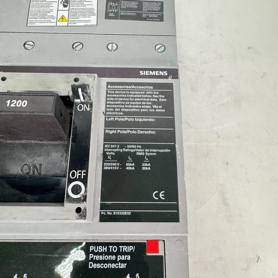 Автоматический выключатель SIEMENS SENTRON SERIES 1200A CIRCUIT BREAKER 3 POLE 6 — фото лота 2