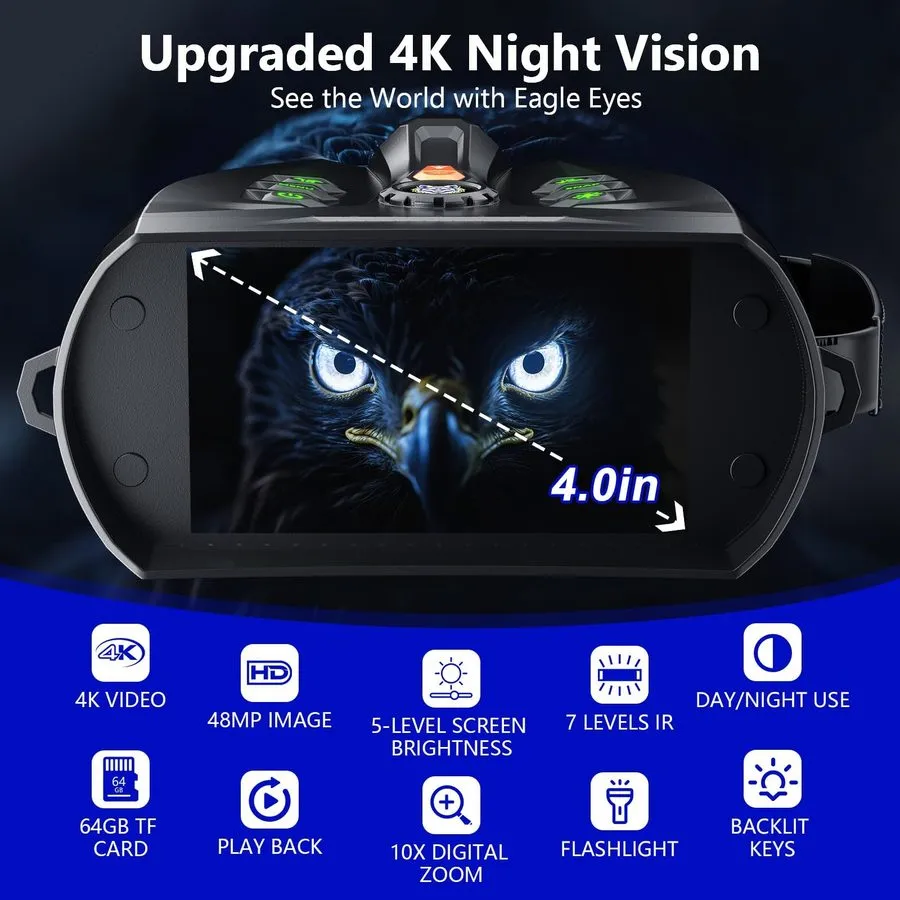 Анализатор цепей 4K Night Vision Goggles, 4.0" HD Screen Night Vision Binoculars