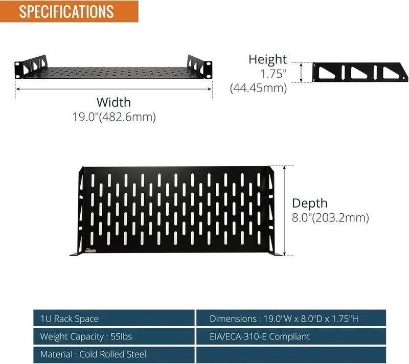Стойка/шкаф Tecmojo 1U Rack Shelf,19 inch Shelf 6 Depth,Rack 6 in — фото лота 1