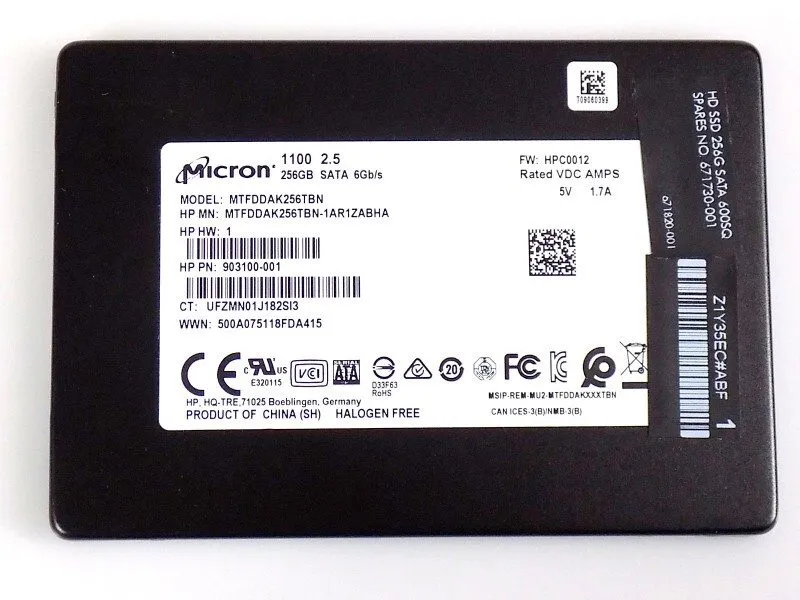 Жёсткий диск HP 795961-001 Micron MTFDDAK256TBN 1100 256GB SATA Disque Dur 2.5 i