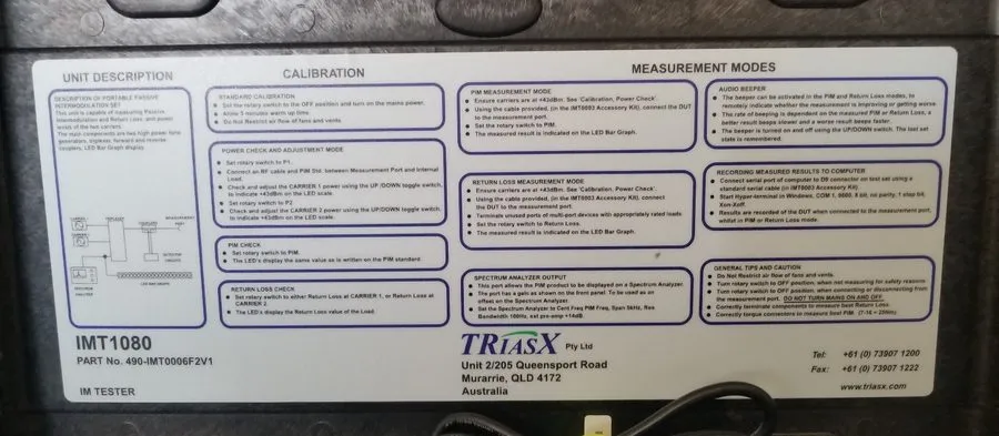 Тестер Kaelus Summitek IMT1080 PIM Tester 490-IMT0006F2V1 110-240V AC 40Watt RF  — фото лота 2