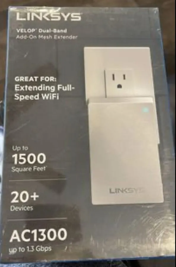 Объектив Linksys Velop Plug-In AC1300 Dual-Band Wi-Fi Add-On Mesh Extender WHW01