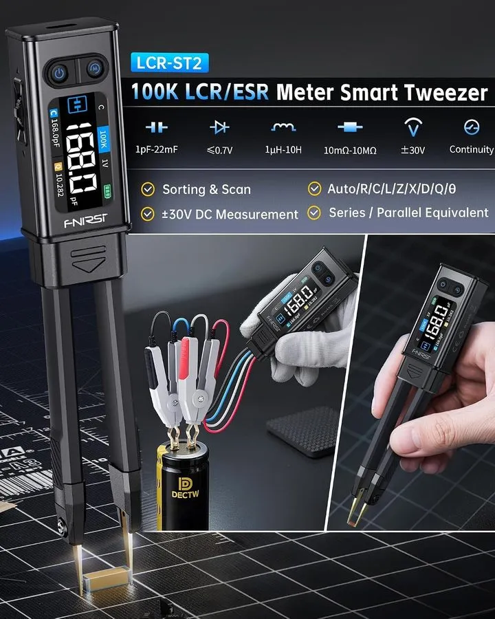 Тестер FNIRSI LCR-ST2 100kHz LCR Meter Tweezer SMD & Through-Hole Component Test