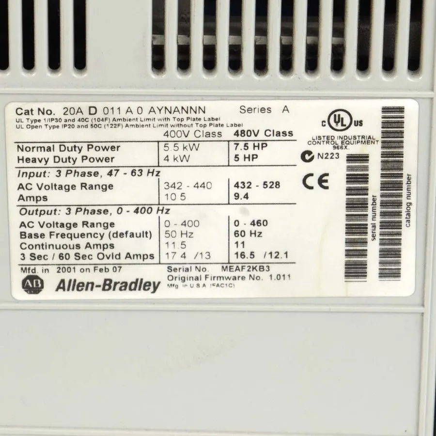 Частотный преобразователь Allen-Bradley PowerFlex 70 AC Drive 20AD011A0AYNANNN 7