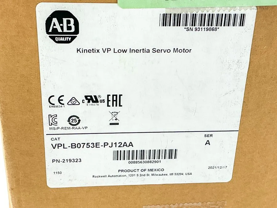 Серводвигатель Allen Bradley VPL-B0753E-PJ12AA Servo Motor Low Inertia Sealed