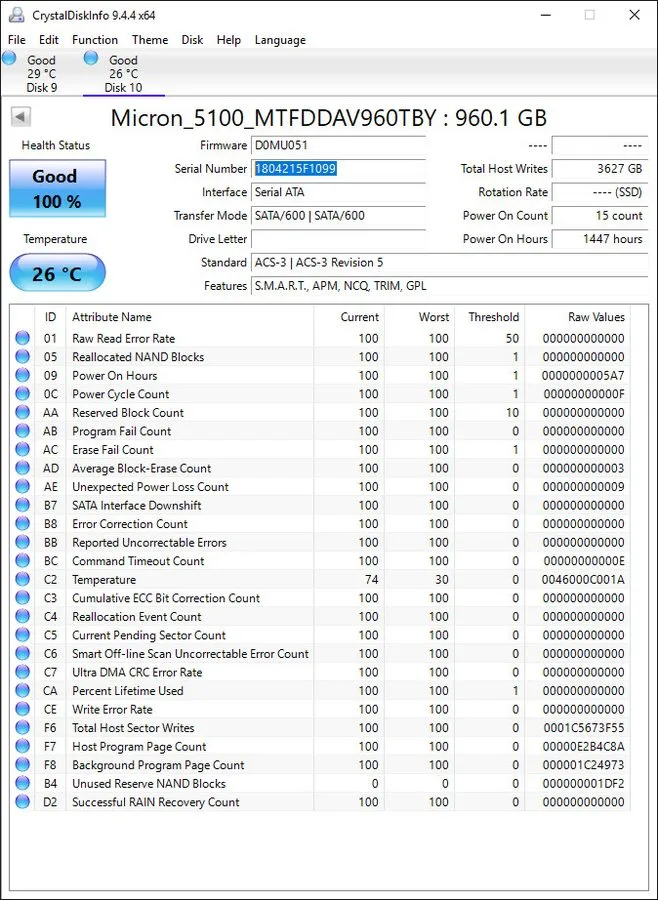 SSD-накопитель Micron 960GB SATA 6Gb/s 2280 M.2 SSD 5100 ECO Series MTFDDAV960TB