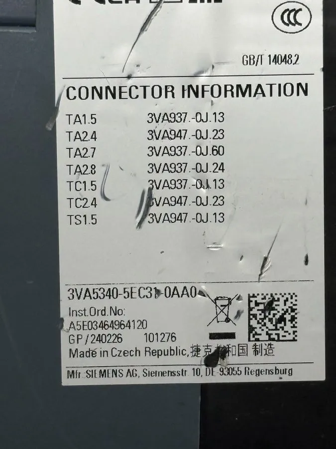 Автоматический выключатель Siemens 3VA5340-5EC31-0AA0 Bolt On Circuit Breaker 40