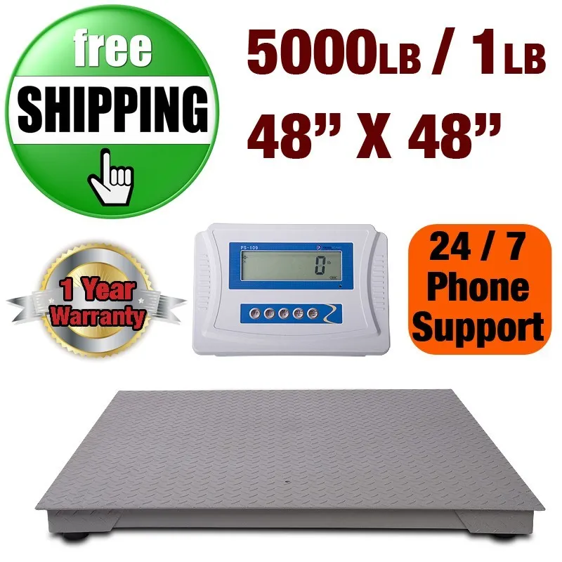 Весы 48"x48" Industrial Floor Scale Pallet 5000 lb x 1 lb with PS-IN109 Indicato — фото лота 1