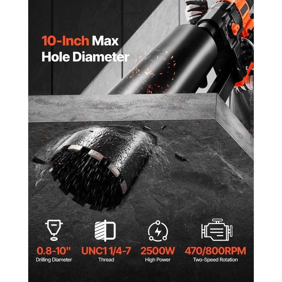 Оборудование Diamond Core Drill 2500W, 0.8-10in Wet/Dry, 2-Speed (470/800 RPM),  — фото лота 1