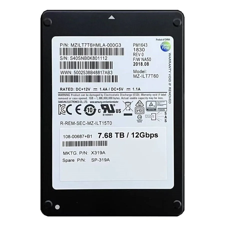 SSD-накопитель Samsung PM1643 Series 7.68TB SSD 2.5" SAS 12Gb/s MZ-ILT7T60 MZILT
