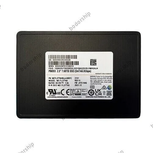 Samsung PM893 7.68TB SATA SSD 6Gb/s 2.5" 7mm Data Center SSD Enterprise