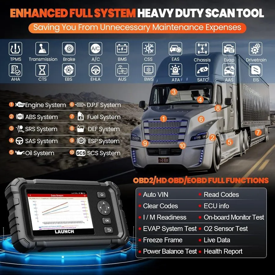 Диагностический сканер 2026 Launch CRP129 HD Heavy Duty Truck Scanner DPF Regen