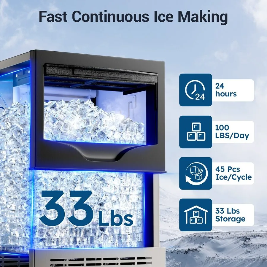 Льдогенератор Commercial Ice Maker Machine,100lbs/24H Stainless Steel Ice Machin — фото лота 2