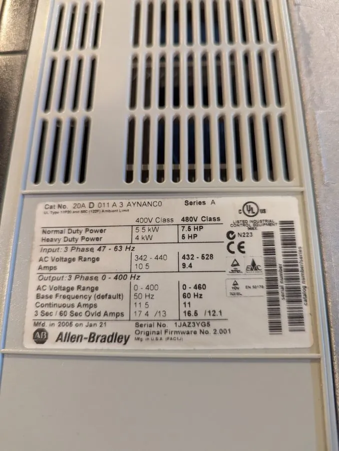 Частотный преобразователь Allen-Bradley 20A D 011 A3 AYNANC0 PowerFlex 70 7.5/5H