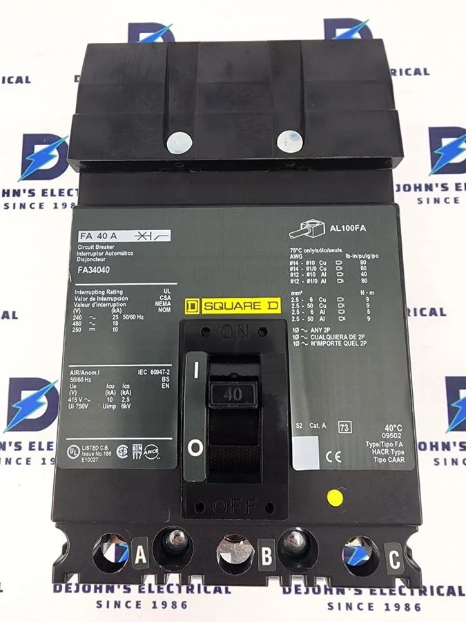 Автоматический выключатель SQUARE D FA34040 FA I-LINE 3 POLE 40 AMP 480v BLACK C