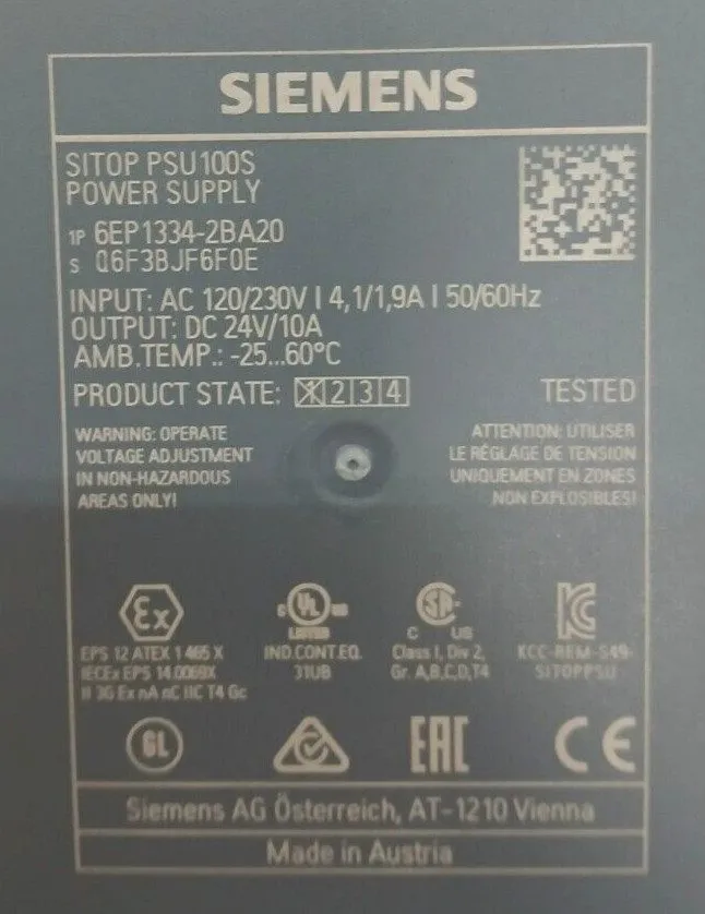 Блок питания Siemens 6EP13332BA20 SITOP PSU100S Power Supply 24VDC 5A