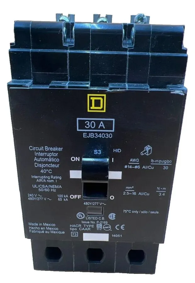 Автоматический выключатель SQD EJB34030 Circuit Breaker 30A 3P 480V 3PH Bolt On  — фото лота 1