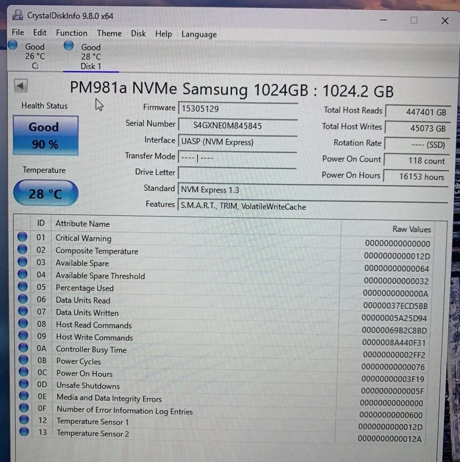 SSD-накопитель 1TB SAMSUNG PM981a MZ-VLB1T0C NVME 2280 PCIE 3 SSD 98% HEALTH — фото лота 1