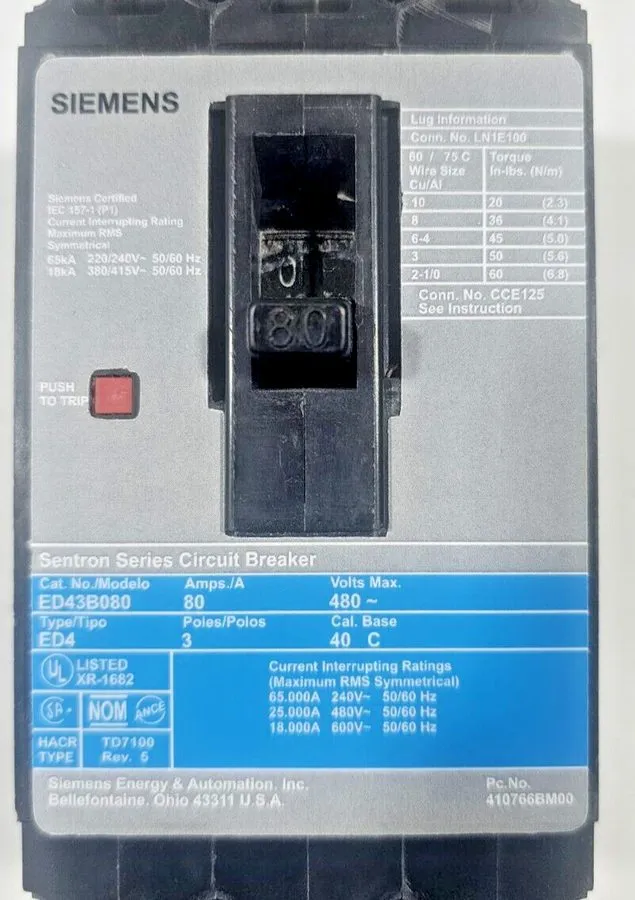 Автоматический выключатель Siemens Sentron ED43B080 Circuit Breaker 80A 3-Pole 4